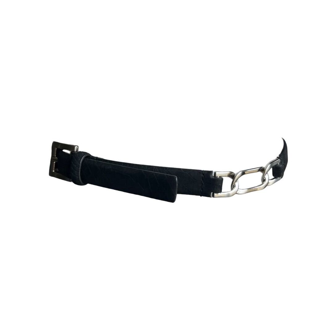 Ellen Tracy Women's Black Leather Belt with Silver Chain Link Buckle